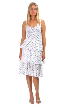 Bliss Dress Dot Polka Dot Midi Dress For Spring, Polka Dot Spring Midi Dress, Spring Polka Dot Midi Dress, Polka Dot Knee-length Midi Dress For Spring, Fitted Daywear Dresses With Ruffled Skirt, Spring Daywear Tiered Skirt Dress, Fitted Ruffled Skirt Dresses For Daywear, Fitted Dresses With Ruffled Skirt For Daywear, Fitted Midi Dress With Ruffled Skirt For Day Out