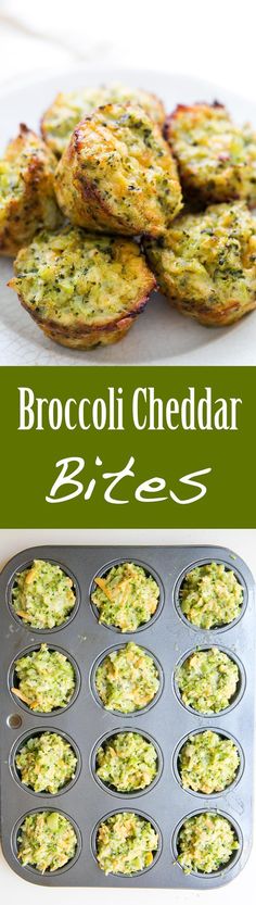 broccoli cheddar bites in muffin tins on a white table