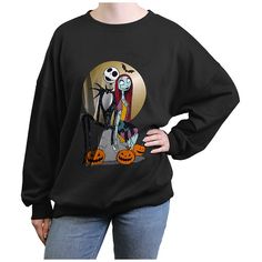 She'll love getting into the spooky spirit of the season with this Disney's The Nightmare Before Christmas Jack Skellington And Sally Full Moon Juniors' Oversized Graphic Pullover. © Disney FEATURES Crewneck Long sleevesFABRIC & CARE Cotton, polyester Machine wash Imported Size: Small. Color: Black. Gender: female. Age Group: kids. Jack Skeleton Sweater, Nightmare Before Christmas Pajamas For Women, Jack Skellington Shirts Women, Jack Skellington Hoodie, Nightmare Before Christmas Shirts Walmart, Nightmare Before, Jack Skellington, Full Moon, Nightmare Before Christmas