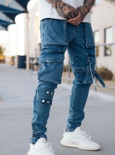 Ripped Biker Jeans, Denim Hoodie, Jeans Destroyed, Latest Jeans, Ripped Jeans Men, Denim Cargo Pants, Custom Belt, Fashion Bottoms, Mens Fashion Jeans