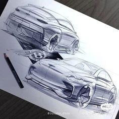 a drawing of two cars with numbers on the front and rear wheels, in perspective