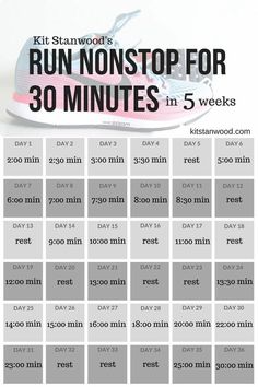 a poster with the words run nosstop for 30 minutes in 5 weeks