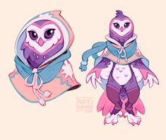 two cartoon owls dressed in different outfits