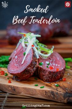 smoked beef tenderloin on a wooden cutting board