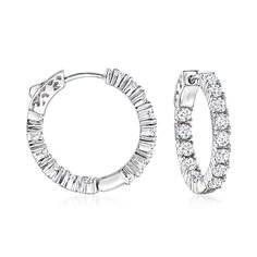 PRICES MAY VARY. CZ AND STERLING SILVER — 3.00 ct. t.w. CZ inside-outside hoop earrings in sterling silver. Round brilliant-cut CZs. Polished finish. 7/8 in. hanging length, 1/8 in. wide. Hinged post backing with vault locks. IDEAL FOR EVERYDAY WEAR — With their essential design, these hoop earrings wear well whether you’re running errands, in the office, or out on the town. ROSS-SIMONS QUALITY — Treat yourself to the luxury of Ross-Simons fine jewelry. Whether your selection is made of 14kt gol Earrings Hanging, Friend Girlfriend, Gifts For Your Sister, Fine Jewelery, Jewelry Essentials, Sterling Silver Hoop Earrings, Traditional Jewelry, Fine Jewellery Earrings, Sterling Silver Hoops