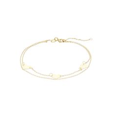 "Decorated with polished 14k gold heart-shaped links, this Au Naturale two row bracelet makes a lovely addition to your look. Decorated with polished 14k gold heart-shaped links, this Au Naturale two row bracelet makes a lovely addition to your look.  Length: 6.5 in. with 1-in. extender Clasp: lobster-claw Metal: 14k gold Finish: polished Packaging: boxed Nickel free Size: 6.5-7.5\"AD. Color: Yellow. Gender: unisex. Age Group: adult." Elegant Yellow Gold Double Heart Bracelets, Double Heart 14k Yellow Gold Bracelets, 14k Gold Double Heart Yellow Gold Bracelets, Formal 14k Gold Heart Bracelet, Au Naturale, Gold Heart, Heart Of Gold, Lobster Claw, Bracelet Making