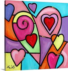 an abstract painting with many hearts on it