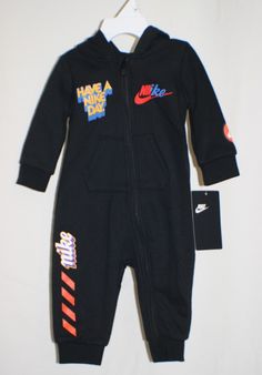 NIKE BABY TODDLER BLACK JUMPSUIT ONE-PIECE OUTFIT "HAVE A NIKE DAY" ZIP CLOSURE SIZE: 6 MONTHS (62-68 CM) 60% COTTON 40% POLYESTER NEW WITH TAGS ITEM IS FROM A SMOKE FREE HOME :)  THANKS FOR LOOKING AT ANOTHER FAB FIND!!! LIVE LIFE FAB Black Casual Onesie With Graphic Print, One Piece Outfit, Sporty Onesie With Letter Print For Sports, Baby & Toddler Clothing, Black Onesie With Graphic Print For Playtime, Black Graphic Print Onesie For Playtime, Casual Sports Onesie With Letter Print, Nike Baby, Baby Supplies