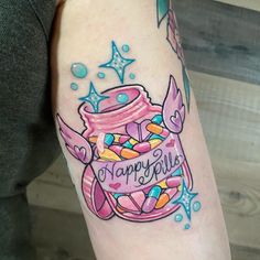 Pill Tattoo Ideas, Pill Tattoo, Health Tattoo Ideas, Pastel Tattoos, Mental Health Tatoos Ideas, Halloween Mandala, Mental Health Tatoos, Pastel Tattoo, Nurse Tattoo