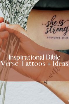 two hands holding flowers with the words, inspirational bible verse tattoos and ideas on them