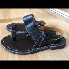 Size 8 Hand Stitched Leather Sandals From Morocco, Never Worn Casual Toe Ring Sandals With Buckle Closure, Casual Brown Huarache Sandals With Toe Loop, Casual T-strap Sandals With Leather Lining For Summer, Casual T-strap Sandals With Leather Lining For Spring, Casual Brown Toe Loop Huarache Sandals, Casual Adjustable Closed Toe Ring Sandals, Summer Casual T-strap Sandals With Leather Lining, Casual Summer T-strap Sandals With Leather Lining, Casual Adjustable Sandals With Stitched Sole