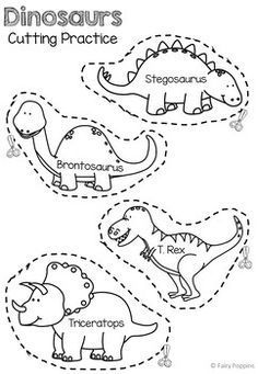 dinosaur cut out worksheet for kids to learn how to use scissors and glue