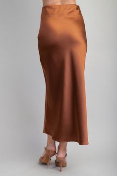 Upgrade your wardrobe with our trendy and versatile Midi Satin Skirt. Made from luxurious chocolate satin, this midi skirt will add a touch of sophistication to any outfit. Look stylish and feel comfortable with this must-have piece. Brown Satin Midi Skirt, Midi Satin Skirt, Chocolate Satin, Luxurious Chocolate, Blessing Dress, Now Or Never, Brown Satin, Satin Midi Skirt, Curvy Jeans