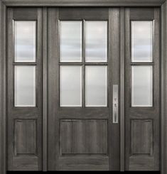 two double doors with glass on each side and the top panel is made of wood