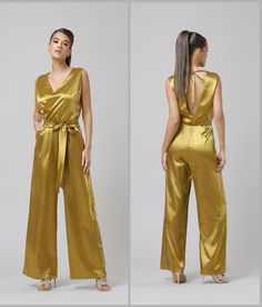 Bridesmaid Jumpsuit, Bridesmaids Jumpsuits, Gold Jumpsuit, Bridesmaid Satin, Party Jumpsuit, Formal Jumpsuit, Women Jumpsuit, Satin Jumpsuit, Womens Jumpsuits