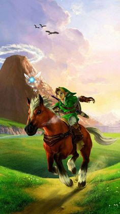 the legend of zelda riding on top of a horse