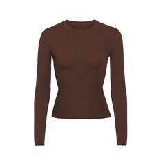 Skims Fits Everybody Long Sleeve Shirt In Cocoa, Size Xs And Small Available. Brand New With Tags Layered T Shirt, Amelie, Cotton Sweater, Long Sleeve Tee, Pullover Styling, Wardrobe Essentials, Breathable Fabric, Sofia, Long Sleeve T Shirt