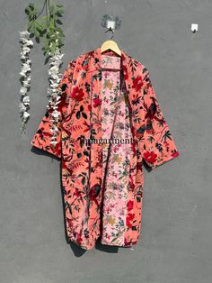 Luxurious Indian Cotton Soft Fabric Robes, Velvet Bathrobes, Birds Printed Unisex Velvet Robes, Dressing Gown, Unisex Robes, Long Jackets,  PRODUCT-: COTTON VELVET ROBE WITH BELT, Measurements or Sizes: Length- 52 Inches, Bust-48 inches , Sleeve-14 inches Size: Free Size Kimono Color: Multi-color as Shown in Image. (refer to photos for all view angle) Note: Photos are taken in Natural Background. No editing is done uploading Photos. If you have any inquiry feel free to message us. Payment policy: We accept the payment by paypal. International buyers are responsible for their countries duties and taxes. Shipping Policy We ship the Item Worldwide By DHL Express, UPS. Thanks for your time. Fitted Long Sleeve Kimono For Daywear, Fitted Long Sleeve Floral Print Robe, Floral Print Long Sleeve Kimono For Wedding, Long Sleeve Floral Print Kimono For Wedding, Long Sleeve Floral Kimono For Wedding, Fitted Long Robe For Spring, Pink Long Sleeve Robe With Floral Print, Long Sleeve Floral Print Wedding Kimono, Long-sleeved Pink Vintage Robe