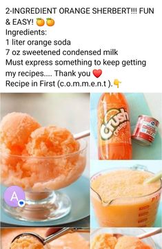 orange sherbet in a glass bowl with instructions to make it look like an ice cream