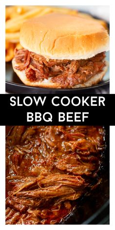 slow cooker bbq beef sandwich with french fries