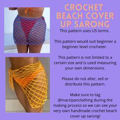 the instructions for how to make a crochet beach cover up sarong skirt