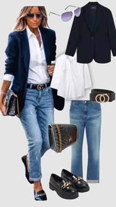 Business Casual Blue Jeans, Brown Black Outfits For Women, Early Fall Jeans Outfits, Penny Loafer Outfits Women Fall, Outfits With Denim Vests For Women, J Crew Lady Jacket Outfit, Fall Styles For Women Over 40, Snappy Casual Outfits For Women, Alyssa Beltempo Outfits