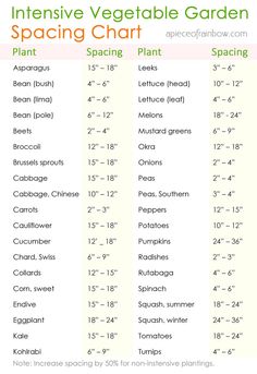 an info sheet for the intensive vegetable garden spacing chart, with instructions on how to use it