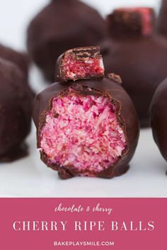 chocolate and cherry cherry ripe balls with text overlay that reads, chocolate & berry cherry ripe balls