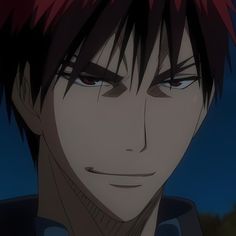 an anime character with red hair staring at the camera