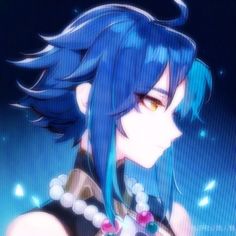 an anime character with blue hair and piercings