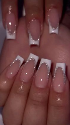 French Tip Acrylic Nails, Sparkly Nails, Pink Acrylic Nails, Homecoming Nails, Birthday Nails, Prom Nails