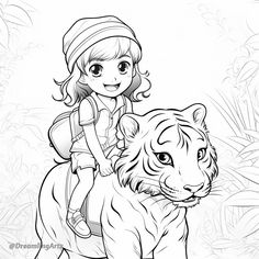 a girl riding on the back of a tiger