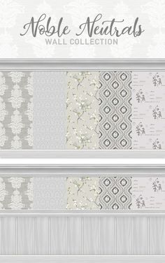 the wallpaper collection is available in three different colors and patterns, including white, gray,