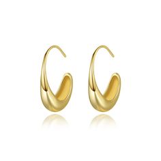 Unique huggie earrings featuring gleaming 18k gold-plated metal. 0.43" H x 0.95" L 18k gold-plated copper Teardrop Hoop Earrings, Smooth Face, Pull Through, Huggie Earrings, Huggies Earrings, 18k Gold, Gold Plate, Hoop Earrings, Copper