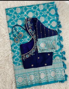 Ink Blue Blouse Designs, Bridal Saree Ideas, Benaras Blouse Designs, Pattu Sari Blouse Designs Latest, Banaras Saree Blouse Designs Latest, Pattu Blouse Designs Latest Without Work, Blue Saree Contrast Blouse, Pattu Sarees Latest Collection, Latest Fancy Blouse Designs Patterns