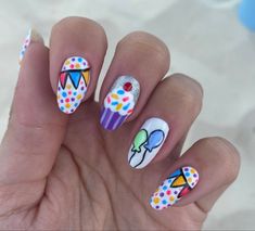 Birthday Nail Art Designs, Happy Birthday Nails, Birthday Cake Nails, Balloon Nails, Nails June, Luxury Press On Nails, Painted Nail Art