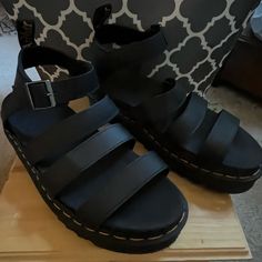 Blaire Hydro Leather Strap Leather Sandals, Size 10, Only Been Worn Once And In Perfect Condition Doc Marten Blaire Sandal, Dr Martens Blaire Sandal, Doc Marten Sandals, Dr. Martin Sandals, Doc Martens, Black Sandals, Black Color, Leather Sandals, Leather Straps