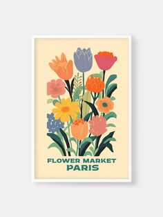 Blooms of Paris Poster with White Wooden Frame Paris Flower Market, Classic Eclectic, The Flower Market, Market Poster, Flower Market Poster, Paris Poster, Flower Display, Home Poster, Online Wall Art