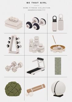 an image of various objects that are being displayed in the same style and color scheme