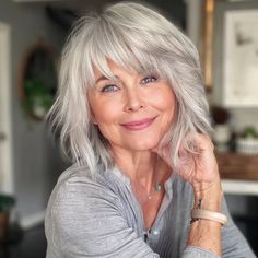 We tend to associate old(er) people with grey hair and while many of them are rocking the wise wizard look, others opt for something a little more... colorful. Hair Colors For White Hair, Medium Length Haircut White Hair, Gray Shaggy Bob Hairstyles, Medium Length Hair With Layers Gray, Silver Medium Hair, Medium Hairstyles With Bangs Over 50, White Hair With Lowlights Over 50, Haircuts For Fine Gray Hair, Gray Shag Hairstyles Silver Hair