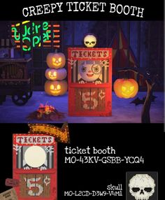 the creepy ticket booth is lit up for halloween