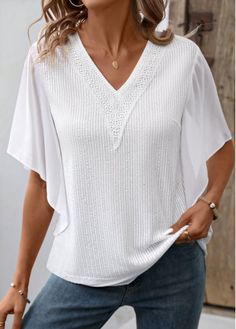 Color:White;Size:M;Size:L;Size:XL;Size:XXL;Package Contents:1 X T Shirt;Occasion:Other;Style:Casual; Trendy Tops For Women, Striped Short Sleeve Shirt, Lovely Tops, Solid & Striped, Floral Print Shorts, Short Sleeve T Shirt, White Short, Trendy Tops, Shirt Sale