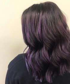 Purple Without Bleach, Violet Hair Highlights Dark Brown, Pelo Morado Aesthetic, Purple Hair Without Bleach, Purple Undertone Hair, Dark Brown Hair Purple Undertones, Dark Purple Highlights Brown Hair