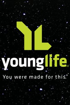 the young life logo is shown against a black background with stars and small white dots