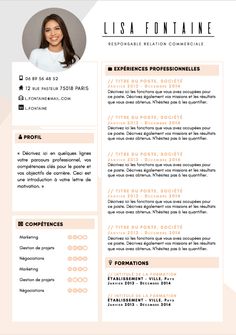 a professional resume template with an orange and pink color scheme on the front, black and white