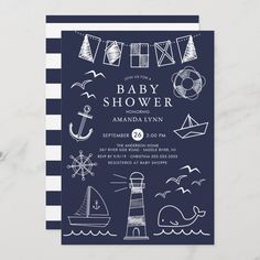 the nautical baby shower is shown with an anchor, sailboat and boat on it