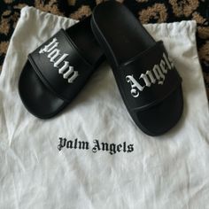 Palm Angels Pool Slides Dust Bag Included Size 36 Lightly Worn All Sales Are Final Palm Angels Shoes, Palm Angels, Pool Slides, Women's Shoes Sandals, Shoes Sandals, Slides, Dust Bag, Black White, Angel