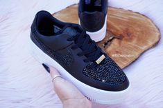 LIMITED Custom Swarovski Nike Air Force 1 Sage Low Sneakers Embellished with Jet Black Swarovski Cry Nike Company, Air Force 1 Sage Low, Nike Air Force 1 Sage Low, Nike Air Max Pink, Swarovski Nike, Pink Nikes, Nike Air Max 270, Air Max 270, Low Sneakers