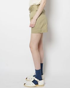 100% Cotton Made in Canada Size 26 A 13” B 11.5” C 4.5” *Adjustable waist Female models are 5'4" / 162cm Khaki Bottoms With Built-in Shorts And Relaxed Fit, Summer Khaki Shorts With Belt Loops, High-waisted Khaki Shorts For Work, High Waist Khaki Bottoms With Relaxed Fit, Khaki Belted Bottoms For Work, Khaki High-waist Relaxed Fit Bottoms, Khaki Belted Workwear Bottoms, Khaki High Waist Relaxed Fit Bottoms, Fitted Utility Shorts Of Short Length