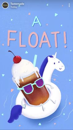 a poster with an ice cream floater and a unicorn